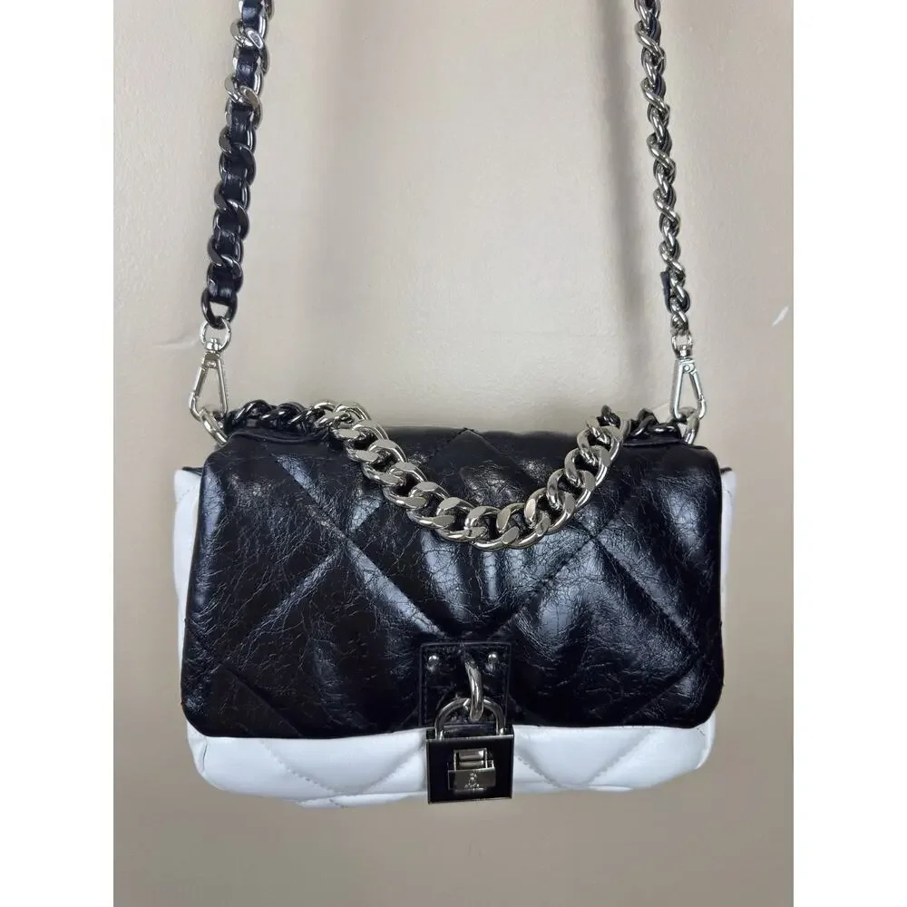 Steve Madden Women Bag Quilted Old Money Crossbody Black & White
